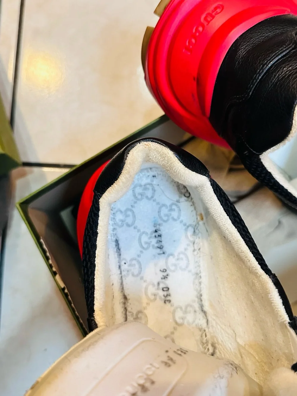 Gucci Black Sneakers with Red & Green Stripe and Red Soles